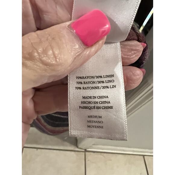 Rails Lucca Brava Stripe Mini Dress Smocked V-Neck Linen Blend Size M - Picture 7 of 9